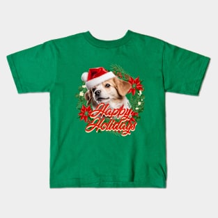 Charimg dog with happy holidays Kids T-Shirt